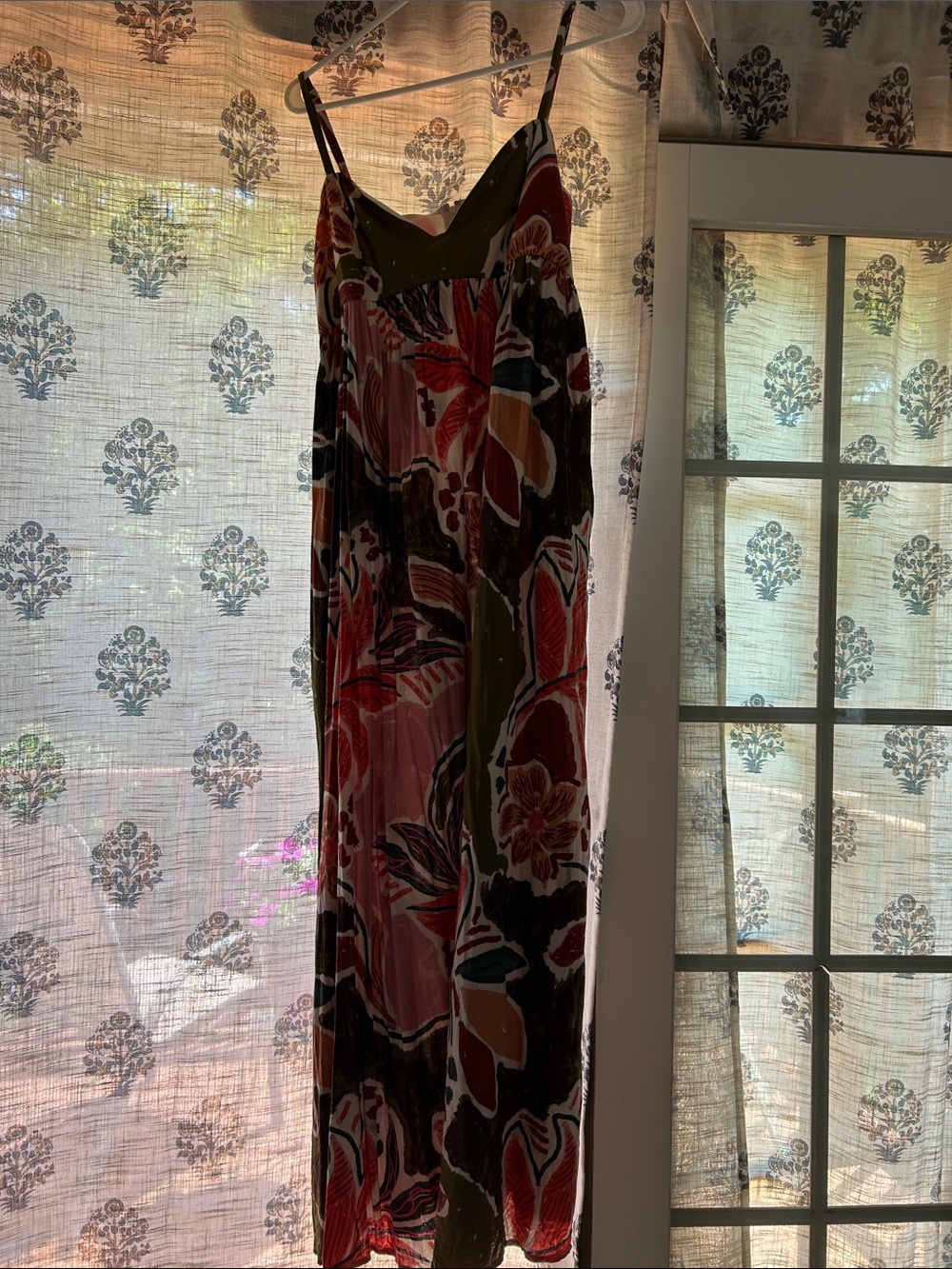 Francesca's Collections Olive, Red, Pink Floral Maxi Slip Dress